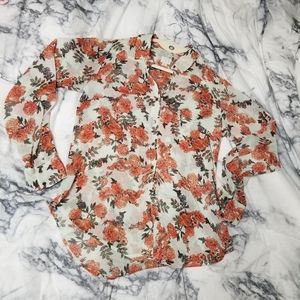 SOLD - A New Day Sheer Floral Button Down Blouse - sz M